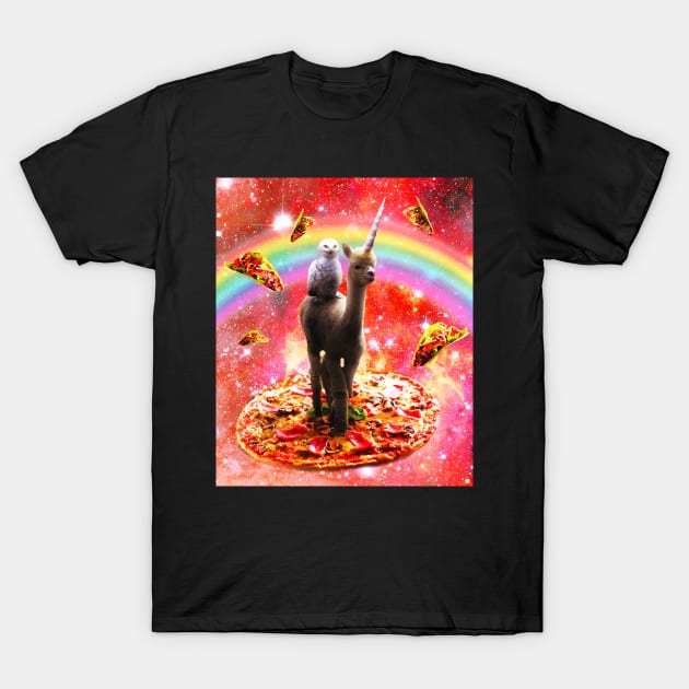 Space Owl Riding Alpaca Unicorn - Pizza & Taco T-Shirt by Random Galaxy